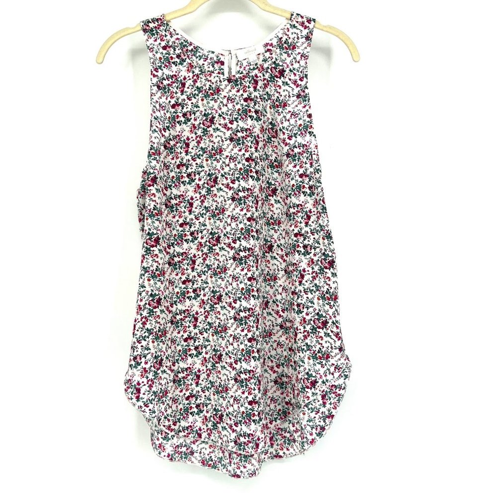 Wilfred‎ White Floral Silk Tank Top Sleeveless Blouse Keyhole Back